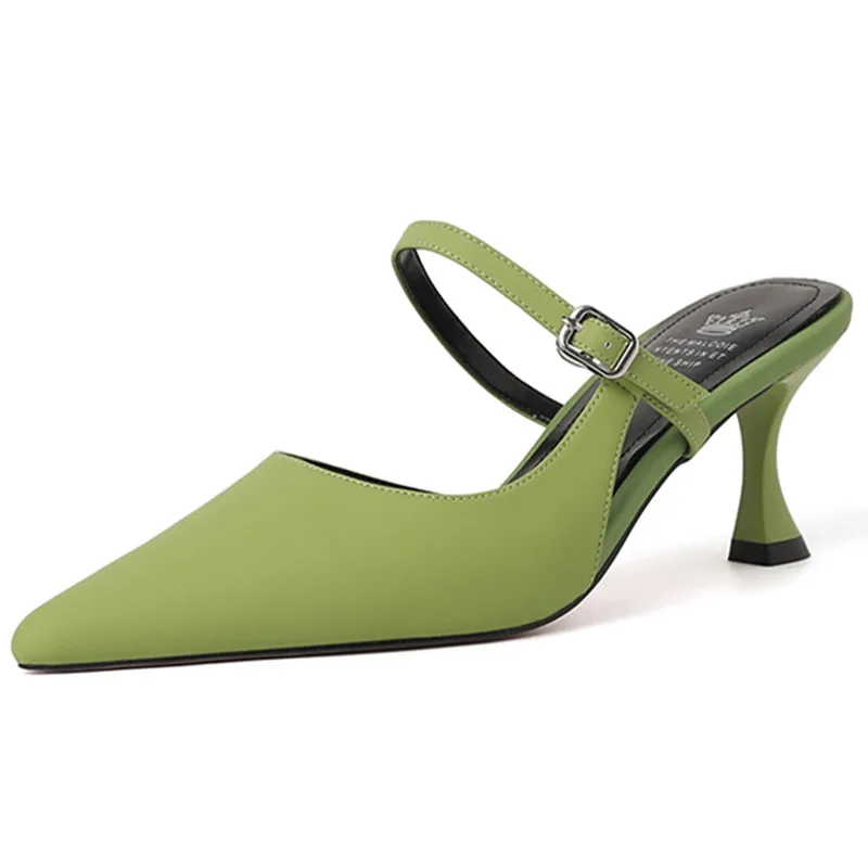 

2023 New Size 33-40 Mixed Colors Buckle Ladies Dress Shoes Back Strap Sheepskin Sandals Fine Heel Woman Sandals