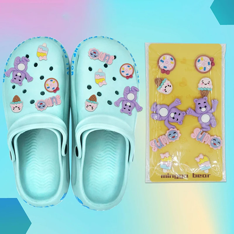 

10Pcs 1set Candy Bear Cave Shoes Shoe DIY Flower Pink Ice Cream Sneaker Flower PVC Soft Croc Charms Jibz Garden Children's Gift