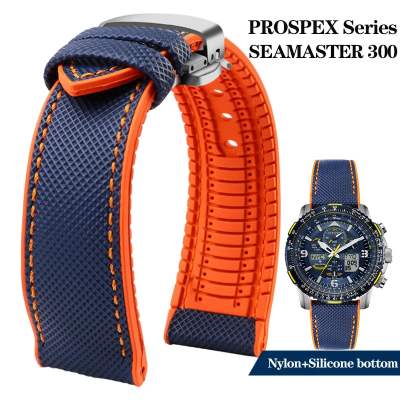 20mm 22mm Nylon Silikon Bottom Uhr Band Strap für Seiko PROSPEX Serie Omega SEAMASTER 300 007 Leinwand Gummi sport Armband