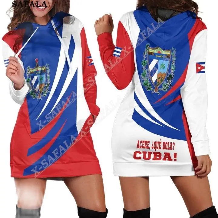 

Cuba Emblem Country Flag New Harajuku Novelty 3D Print Autumn Hoodie Dress Women Casual Wear Long Sleeve Hooded Dress-1