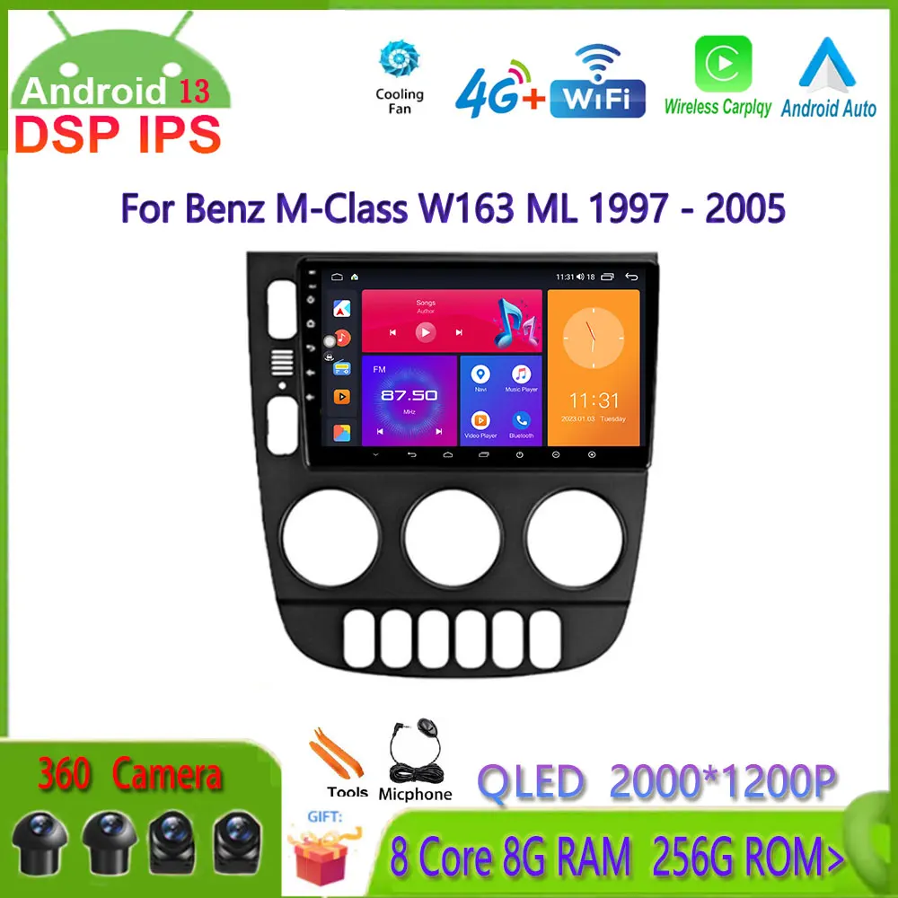 

Автомагнитола для Mercedes Benz M-Class W163 ML 1997 - 2005 Android 13, мультимедийный DVD-плеер, стерео навигация, GPS, Авторадио, аудио