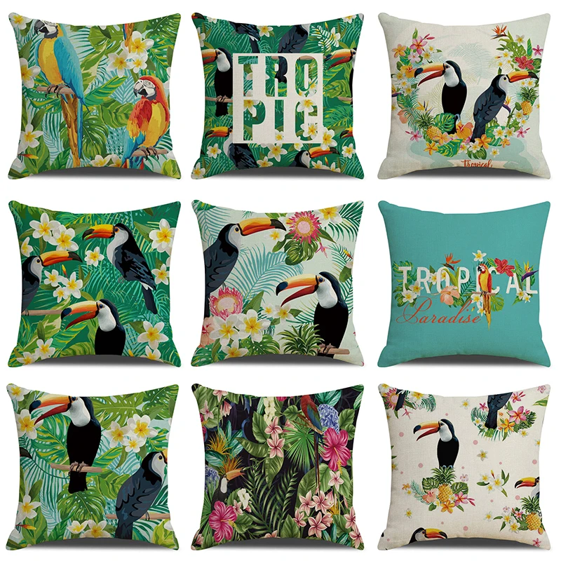

Tropical Plants Decorative Pillowcases Tropical Birds Pillowcase Linen Cotton Throw Cushion Cover Pillow Decoration Pillowcover