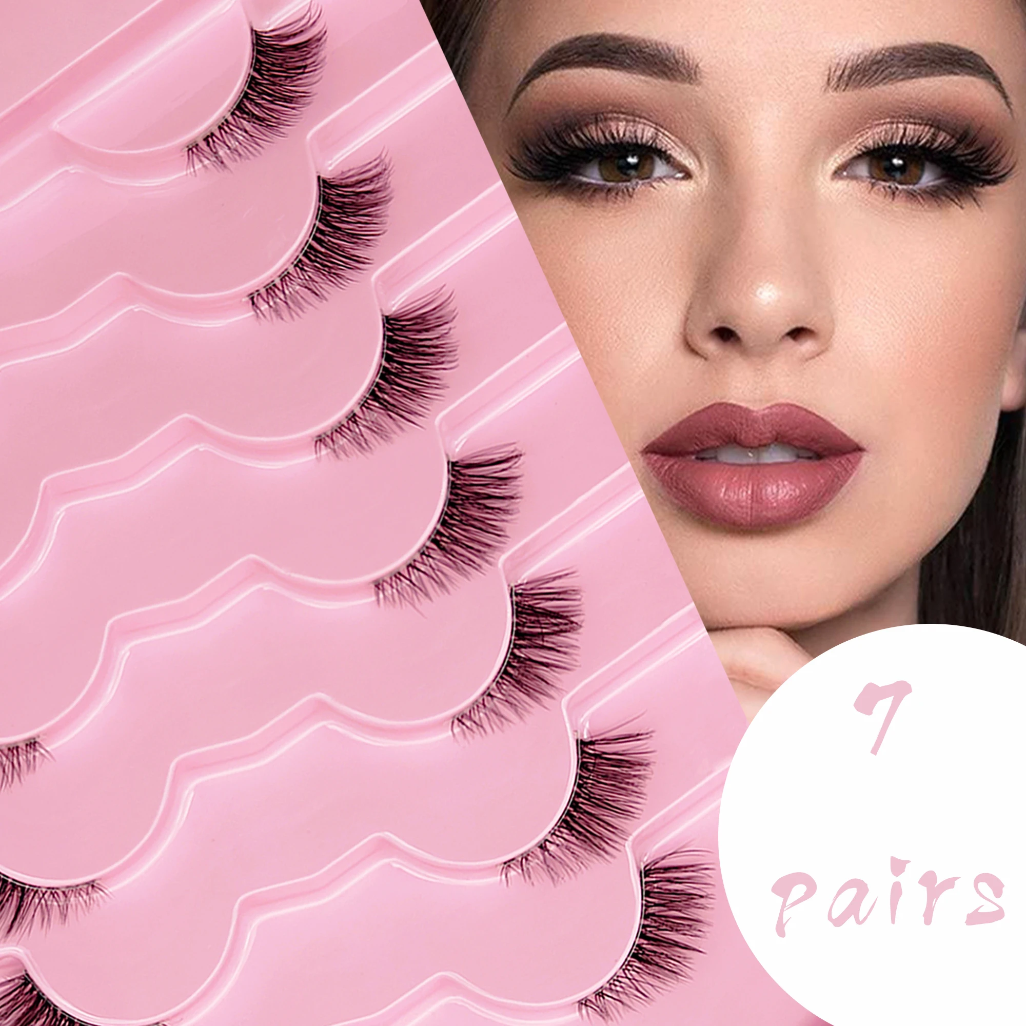 Фото Halbe Wimpern Мягкие натуральные кошачьи ресницы Накладные ресницы из синтетических волос Прозрачные пластиковые полоски ресниц №1