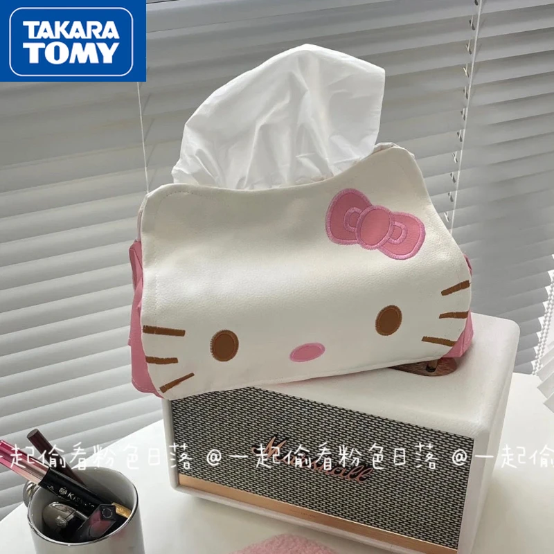 

TAKARA TOMY Hello Kitty Living Room Bathroom Cute Paper Box Girl Heart Desktop Bedroom Sweet Anti-fall Durable Paper Box