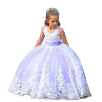new lace flower girl dresses pageant with blush pink applique sheer neck sweep train teens birthday party communion gowns