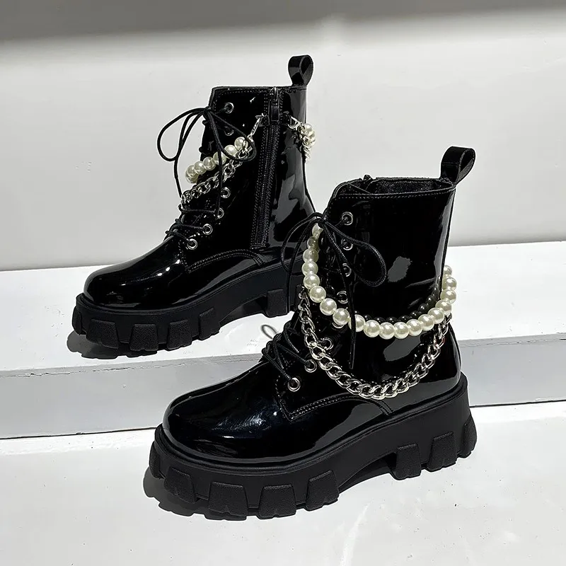 

Женские осенние ботинки со шнуровкой, роскошные дизайнерские резиновые ботинки с круглым носком для верховой езды, женские ботинки на квадратном каблуке, 2023