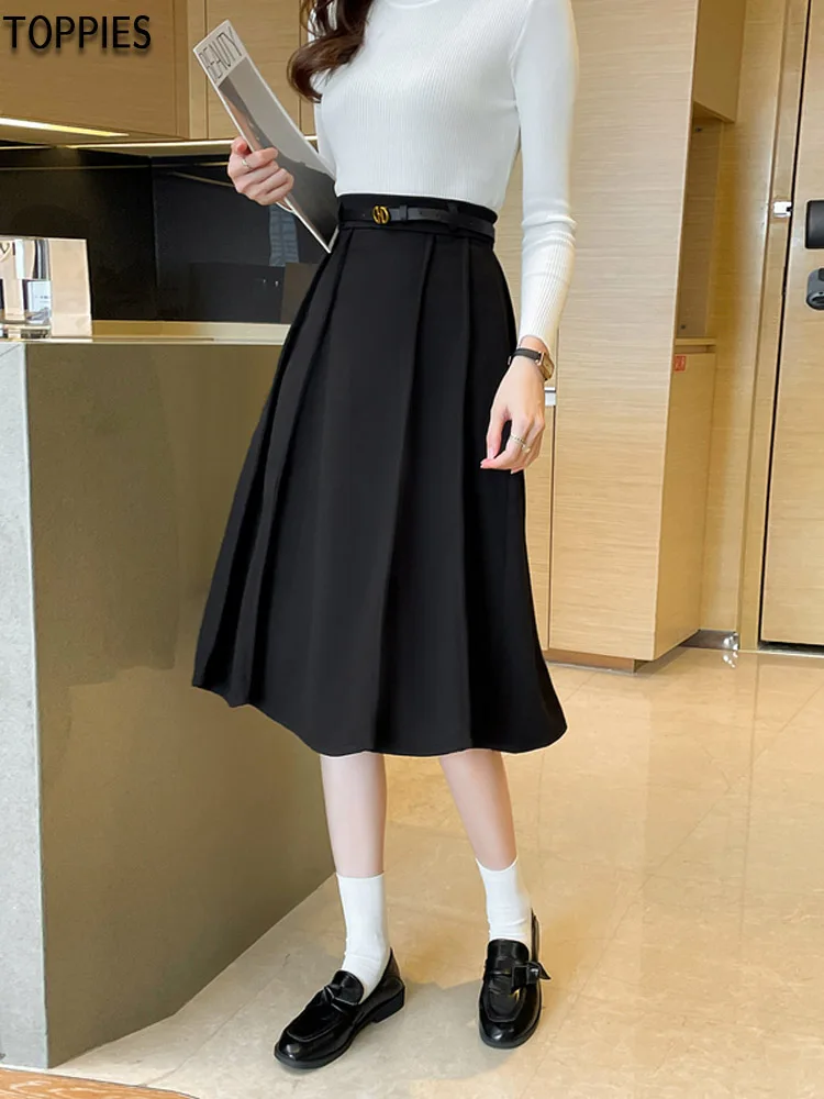 

Осенняя шерстяная юбка с завышенной талией, приталенная трапециевидная юбка, универсальная Свободная юбка средней длины, расклешенная юбк...