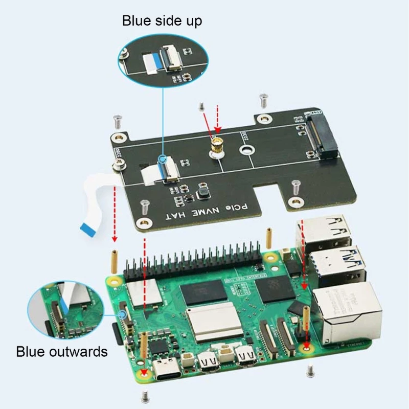 Адаптер M.2 M Key NVMe к PCIe SSD 2230 2242 2280 Gen2 Gen3 Плата расширения жесткого диска для RPI 5