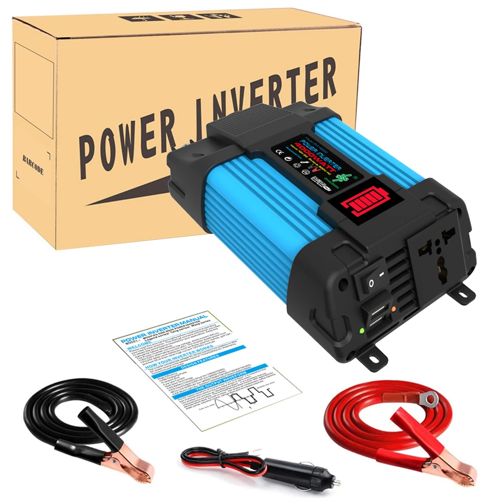 

4000W Car Power Cooling 12V Multi Protection 110/220V Pure Sine Wave 2 USB LCD Display Lightweight Fast Charging Dual USB Ports