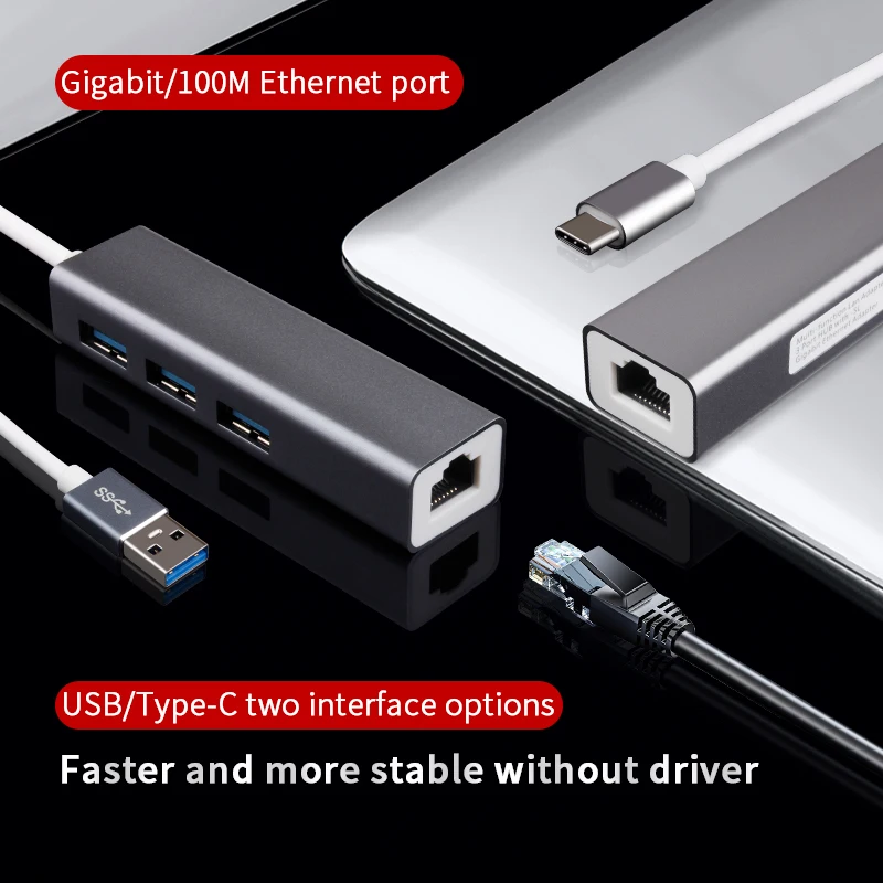 

RJ45 Network Cable Port to USB 3.1 Type-C Converter Adapter with 3 USB Port For Samsung NoteBook Lenovo Xiaoxin Pro13