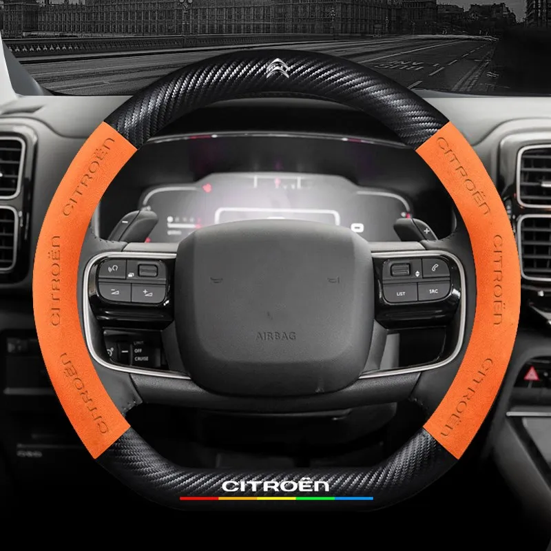 Car Suede Carbon Fiber Steering-Wheel Cover For Citroen C1 C2 C4L C5 C6 C-Elysee C-Triomphe C4 C3-XR C3 AirCross Sega Picasso |