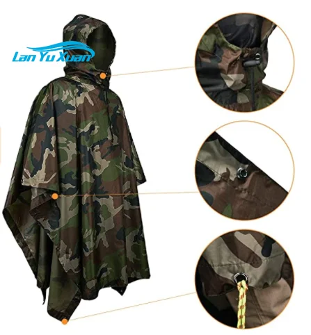 

Woqi Factory Delivery Raincoat Pu Coating Camo camo Used For Men & Women Rain Poncho