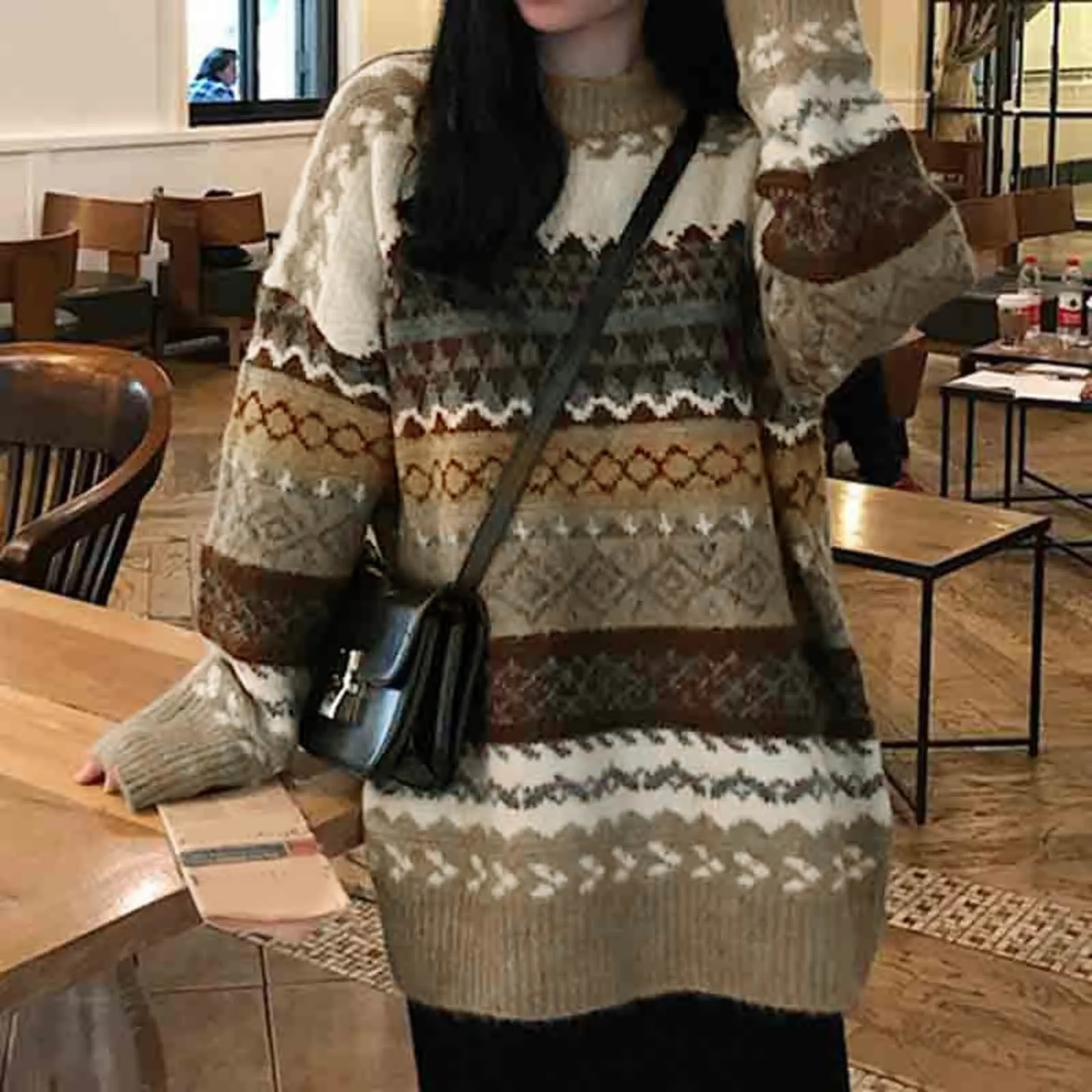 Винтажные свитера женские пуловеры зимние полосатые джемперы свободный пуловер