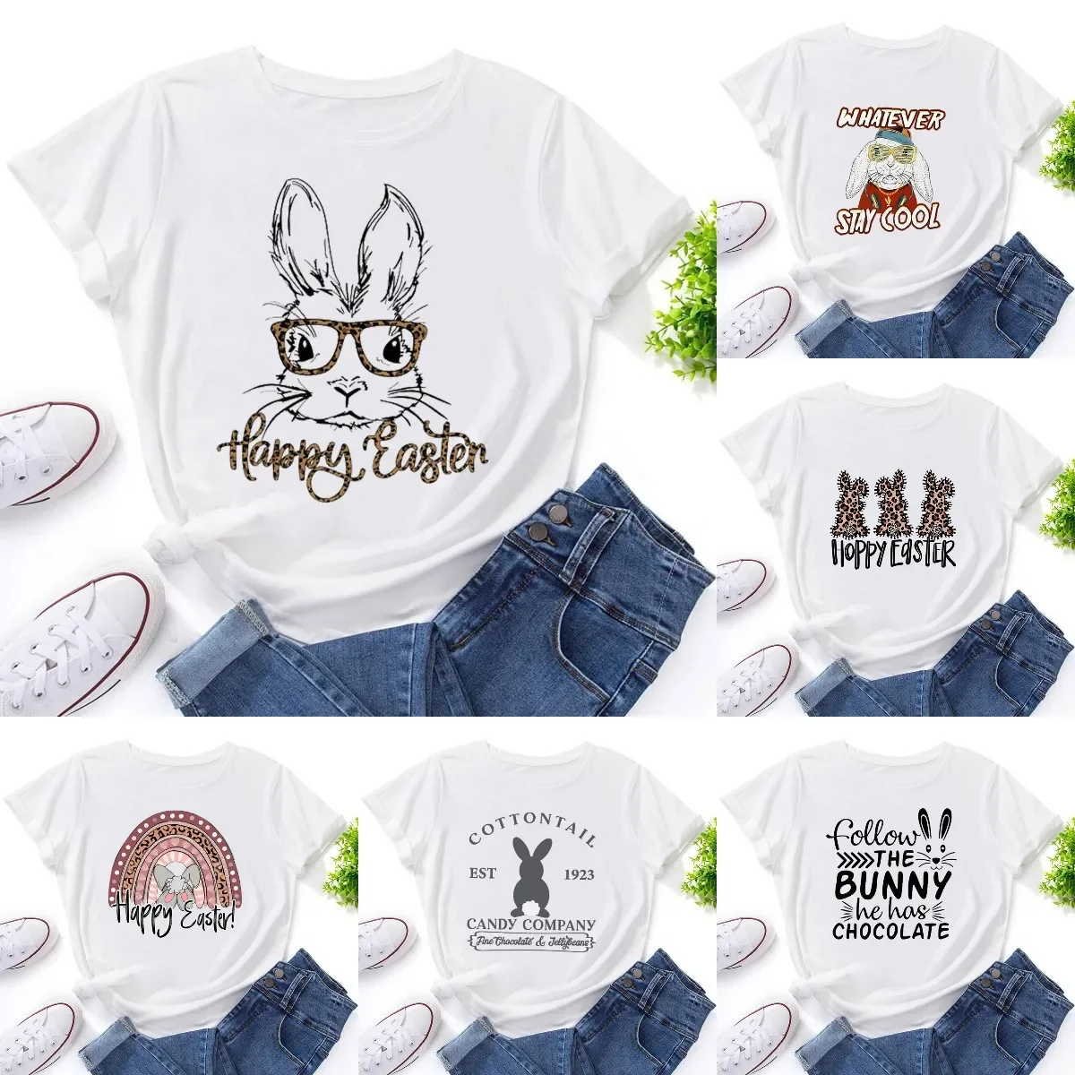 2022 новая пасхальная женская модальная свободная повседневная футболка с круглым