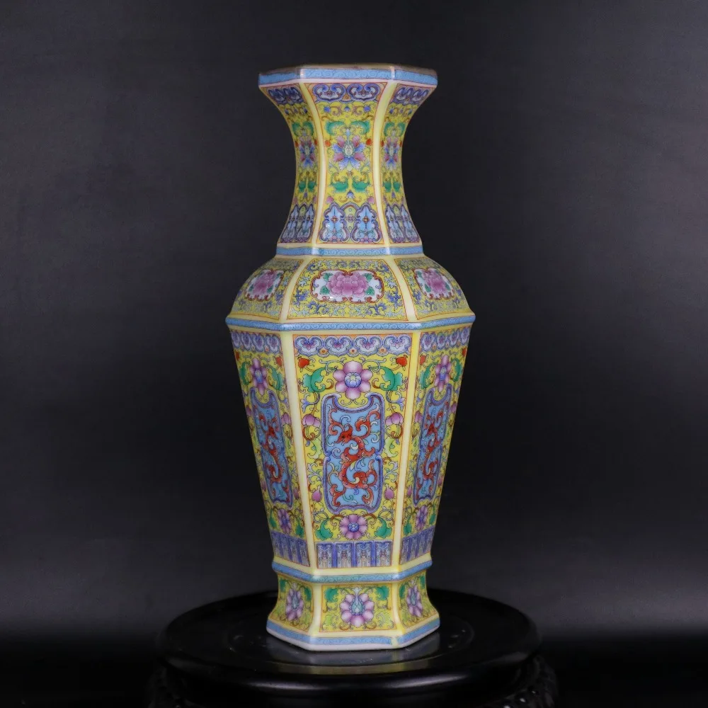 

Jingdezhen Antique Enamel Vase Yong Zheng A full Working Pattern Hexagon Vase Home Furnishing Antique Porcelain Vase Ornaments