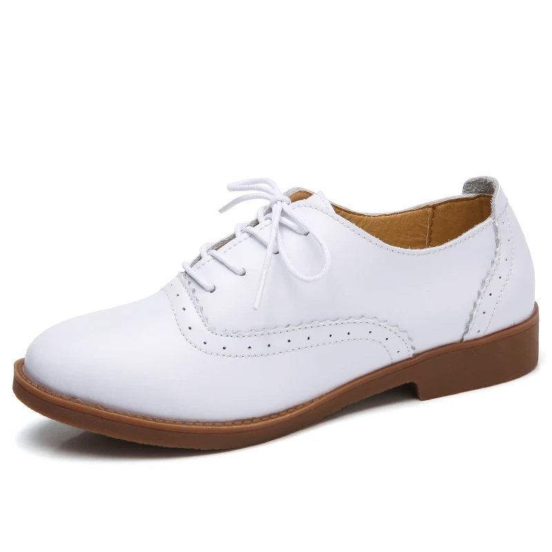 2022 Spring women oxford shoes ballerina flats shoes women Genuine Leather Round Toe Lace-Up Casual Shoes Flat Loafers