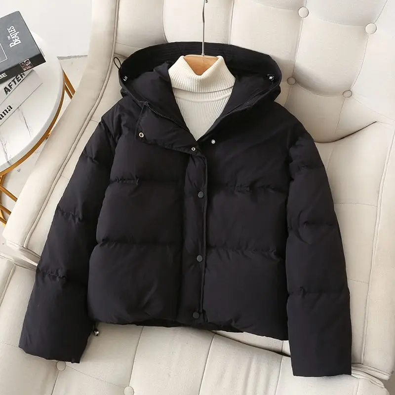 White Duck Down Jacket Women Autumn Winter with Hooded Short Warm Coat Female Buttons Pockets Down Coats Ladies 2023 M45