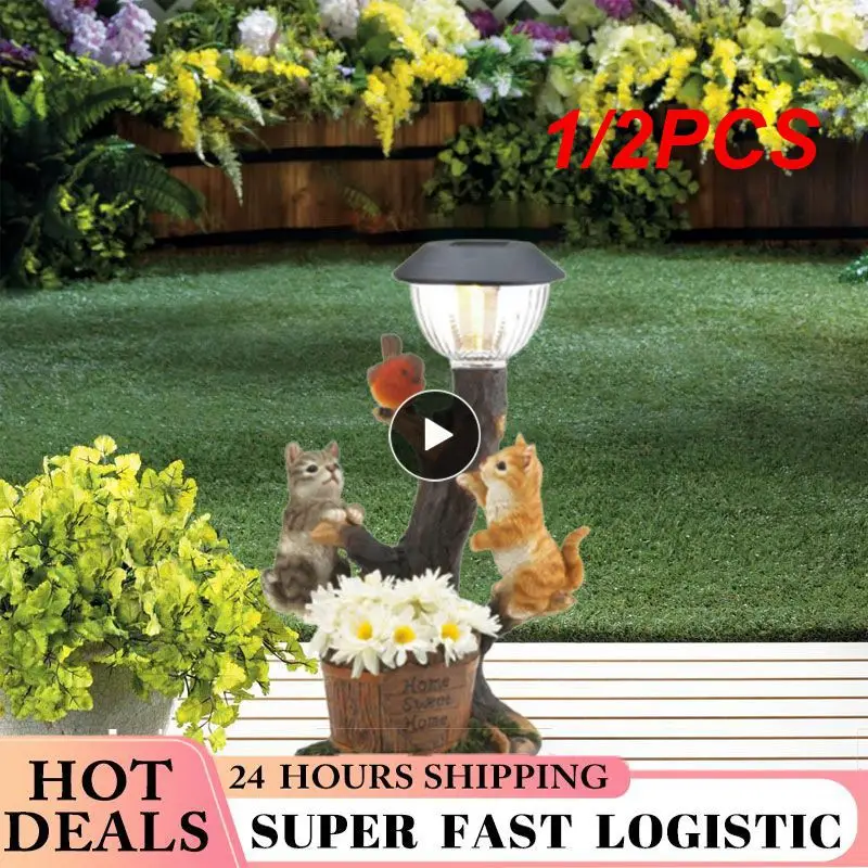 

1/2PCS Energy Lamp Solar Powered Lamp Outdoor Resin Solar Powered Animals Statue Figurine LED Animal Sculpture Garden Decor