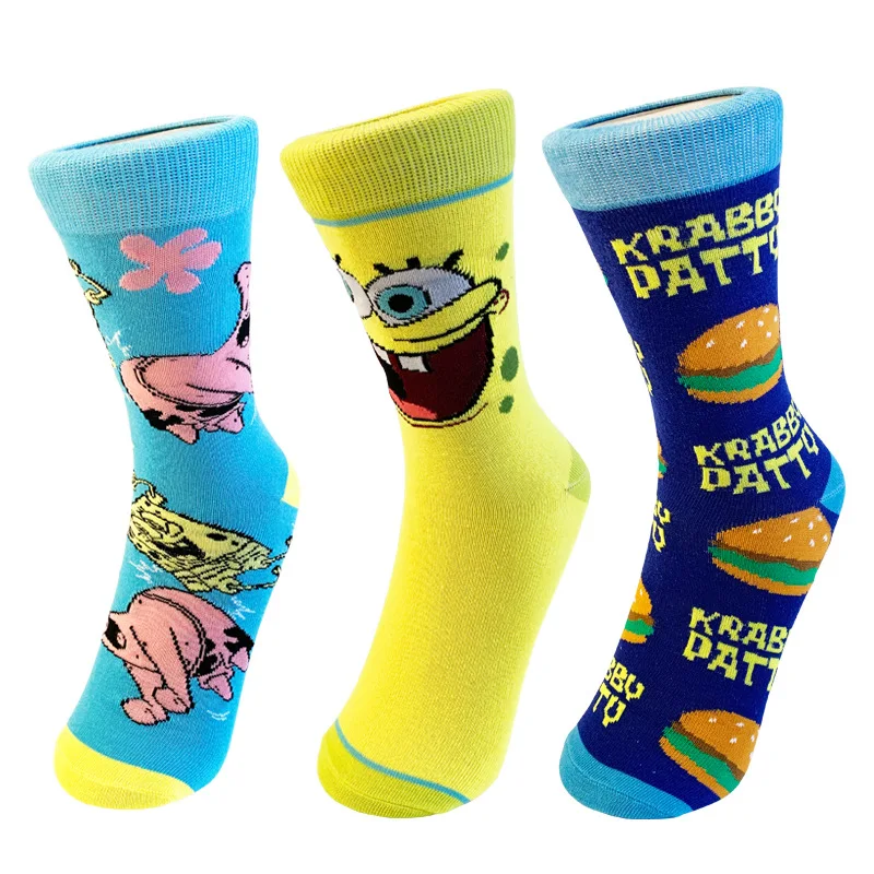 

SpongeBob Socks Women's SquarePants Patrick Star Cartoon Stockings Funny Harajuku Happy Cotton Casual Cute Men's Long Socks