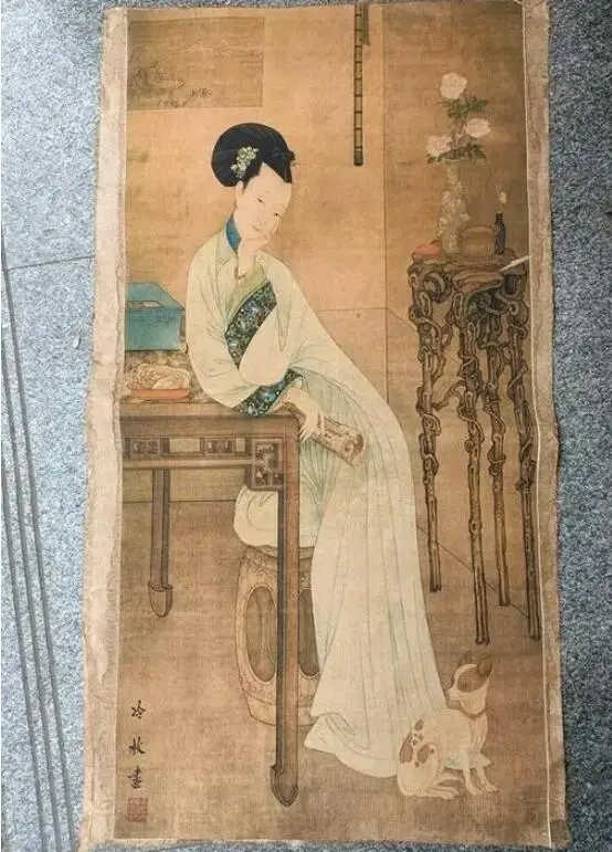 

Chinese Old Calligraphy Painting Scroll “Beauty Chart" Painting Paper Clice