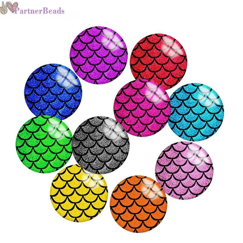 

Mermaid Pattern Round Photo Glass Cabochon Demo Flat Back Making Findings 20mm Snap Button N0871