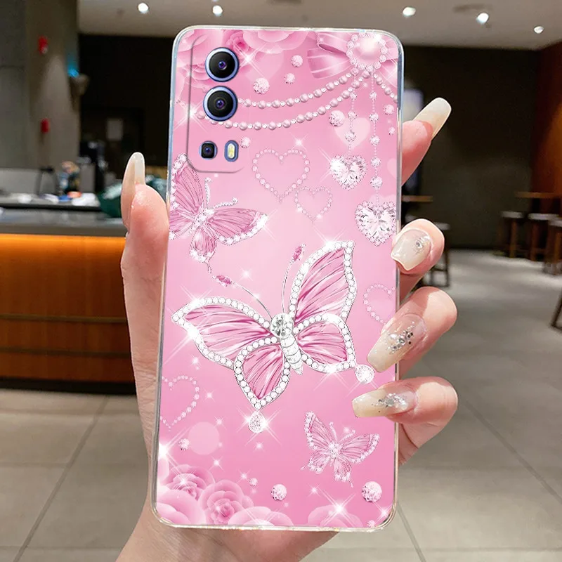 Фото Чехол для Vivo Y52 5G V2053, задняя крышка для Vivo Y72 5G V2041, эстетичный модный чехол с бабочками и цветами, прозрачный силиконовый мягкий чехол из ТПУ для телефона №4