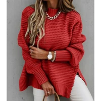 simple fashion fall winter street solid color sweater warm casual loose side slit christmas women sweaters tops sueter mujer