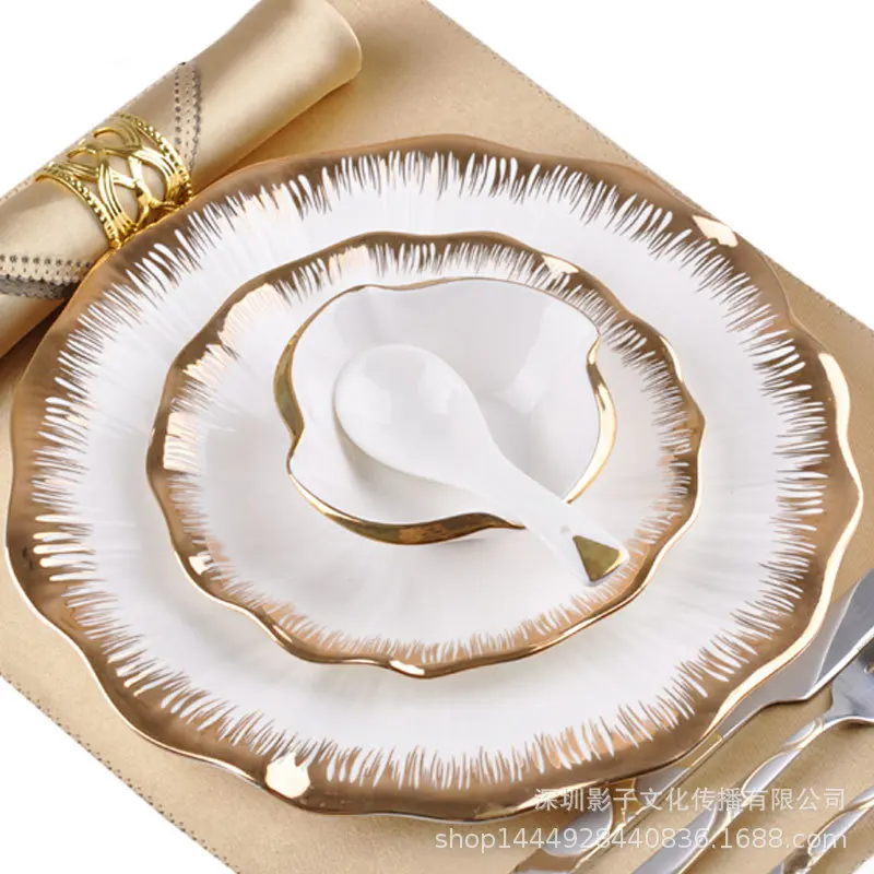 

European modern fresh couple ceramic Western food plate bone china steak ornament tableware decorative cup and Dish Set