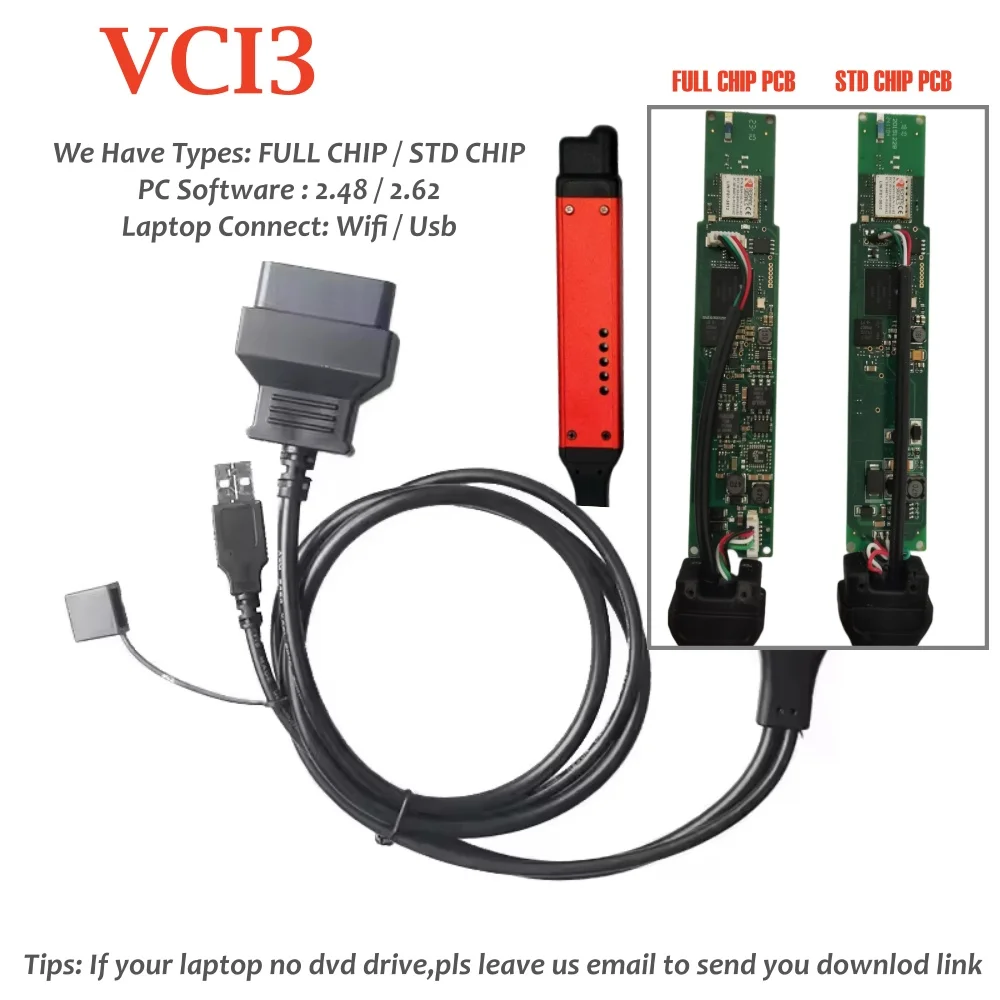 Фото НОВЫЙ диагностический инструмент VCI3 Full Chip Wifi USB для грузовиков, сканер кодов неисправностей для тяжелой техники VCI 3, поддержка удаления кодов неисправностей и программирования №1