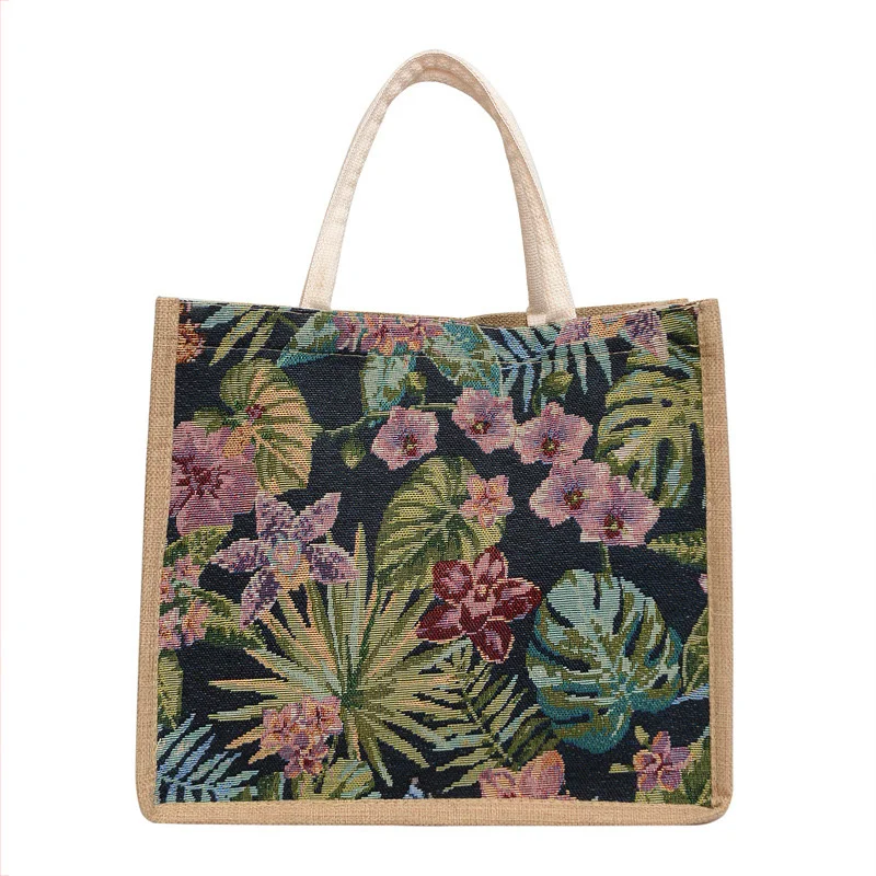 

Повседневная Женская Цветочная сумка-тоут через плечо, вместительные сумки через плечо в стиле ретро, льняные дизайнерские Роскошные дамские сумочки на молнии