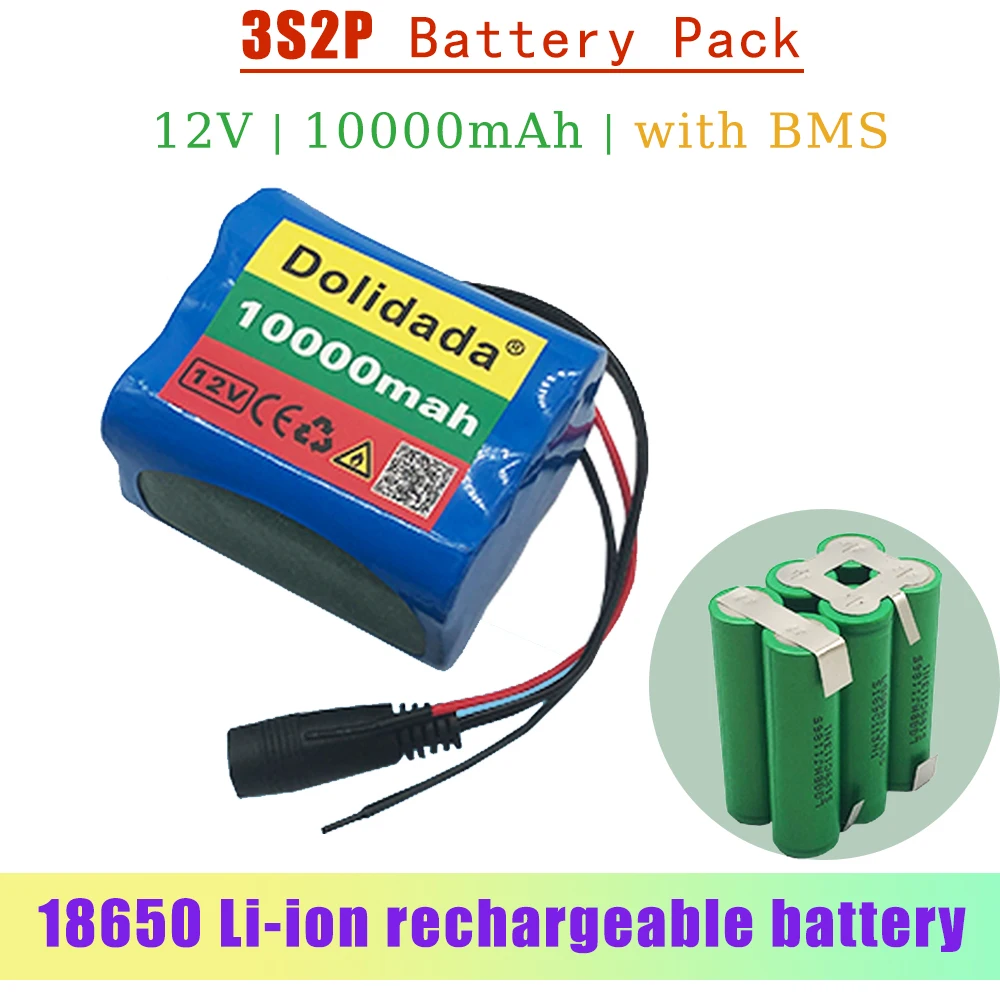 

Аккумуляторная батарея 3S2P 12 В 10000 мАч, литий-ионные аккумуляторные батареи 10 ач с BMS, литиевая Защитная плата для фонаря