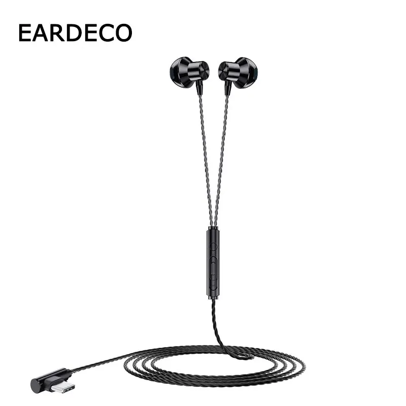 

EARDECO Genuine Wired Headphones Wired Earphone with HD Microphone Sport Headset Noise Canceling for Phone L Curved Plug Earbuds