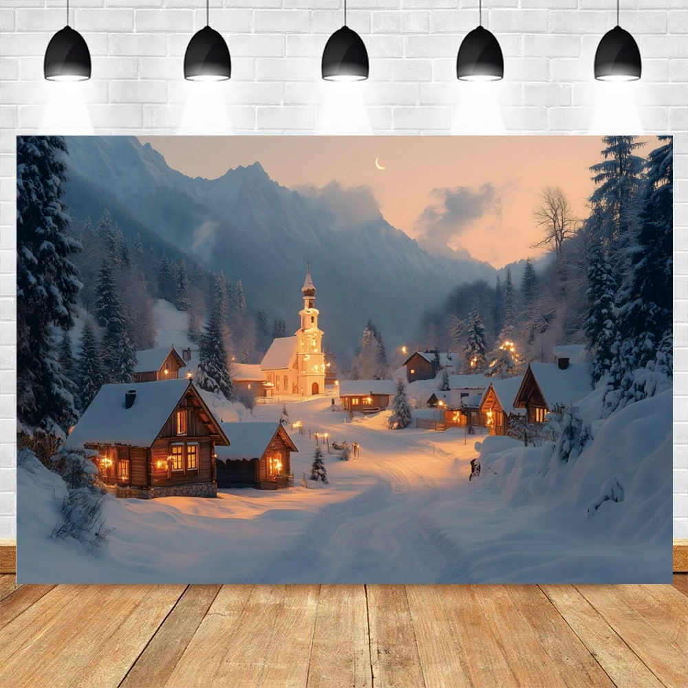 Winter Countryside Photo Backdrop Snowy Forest Mountain Natural Landscape Christmas Decor Photography Background Photozone Props