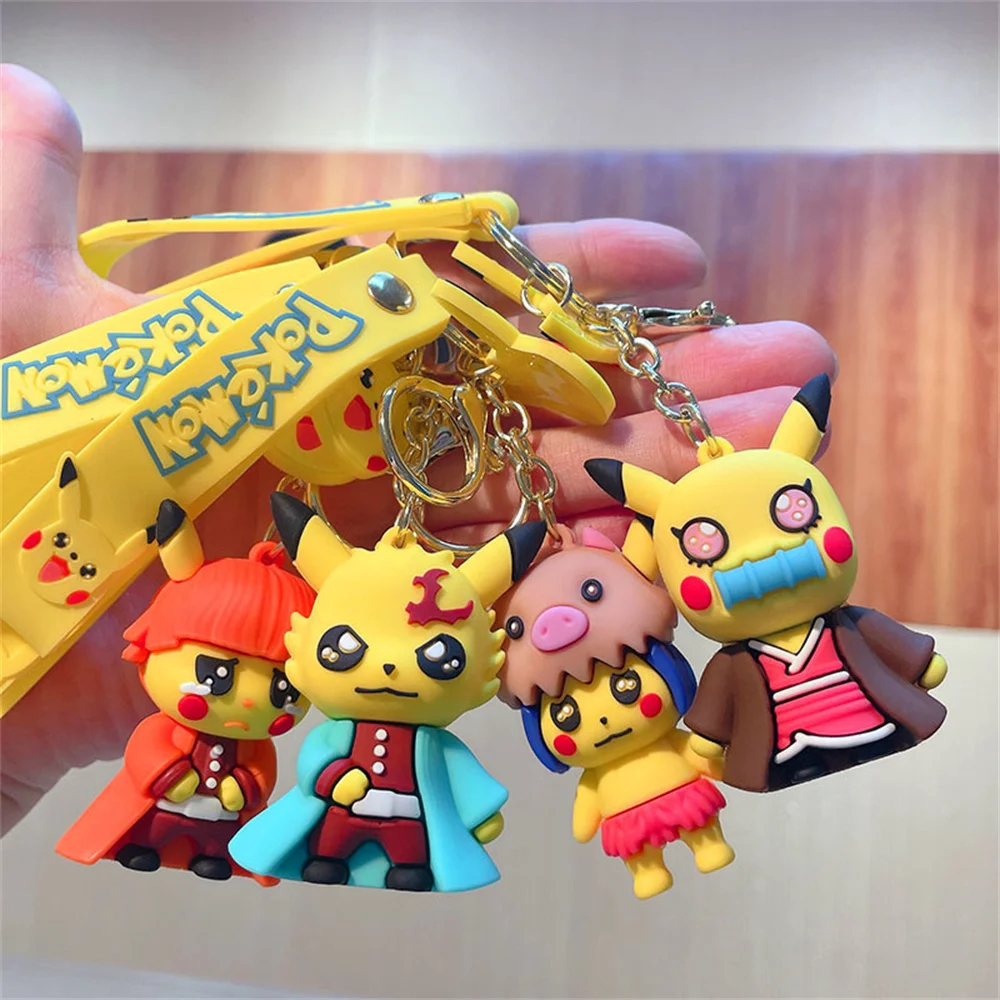 

Pokemon Keychains Pikachu Cosplay Demon Slayer Figure Anime Key Chain 3D Cartoon Pendant Accessories Keyrings