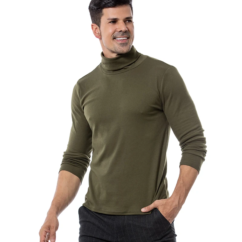 LUCLESAM Men's Turtleneck Winter Knitted Sweater Double Collar Slim Pullover Sweaters Jersey Army Green Male Basic Tops Warm