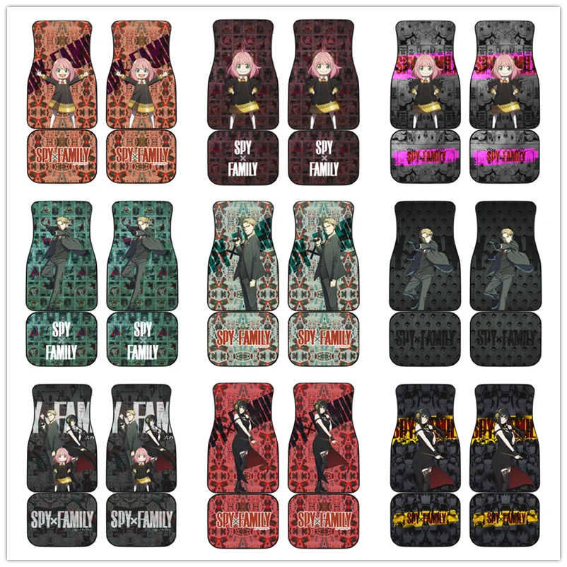 

Anime Spy x Family Car Floor Mat Vintage Black Carpet Anti-Slip Rubber Mat Pack of 4 Auto Accessiores for Car SUV Van