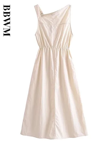 Asymmetric Nylon Dress Woman Fashion Long Dress Women Sleeveless Midi Summer Dresses 2023 Street Chic Female Tide Dresses