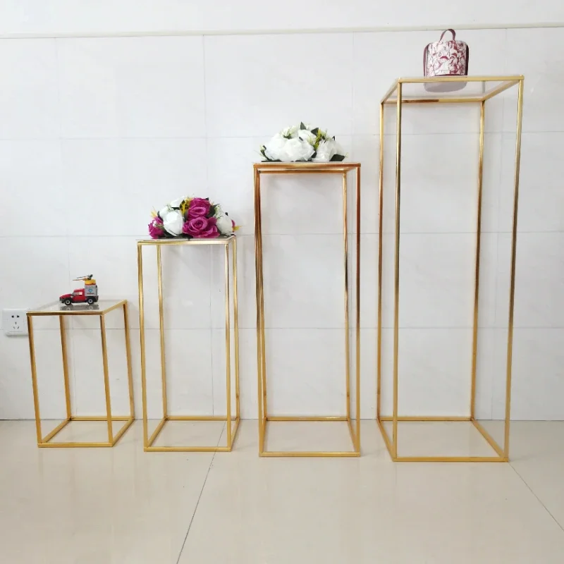 Блестящий Золотой плинтус стол с акриловыми лотками круглая Цветочная Арка