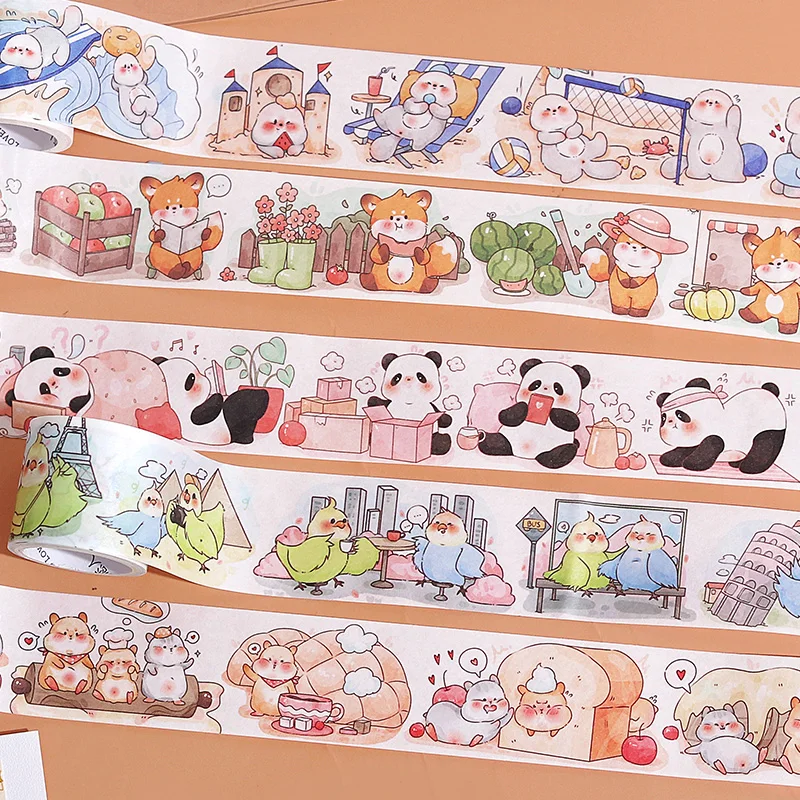 Assorted Cute Animals Washi Tape Kawaii Panda Aesthetic Scrapbooking Sketchbook Decorative Ribbons Collage Material Art Supplies
