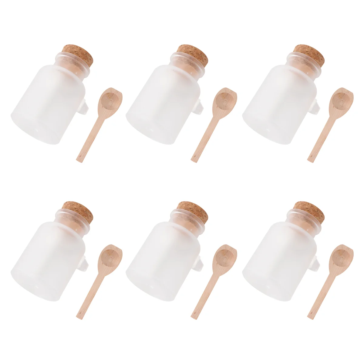 

6pcs Frosted Jar With Spoon Empty Bath Salt Jar Frosted Cork Stopper Container Frosted Cork Jar