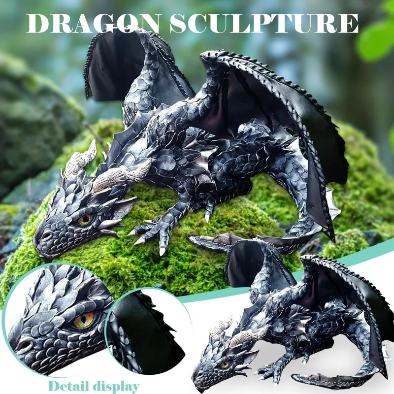 

Garden Giant Squat Dragon Sculpture Reison Dragon Halloween Retro Sculpture Flying Dragon Resin Crafts Tabletop Decoration Gift