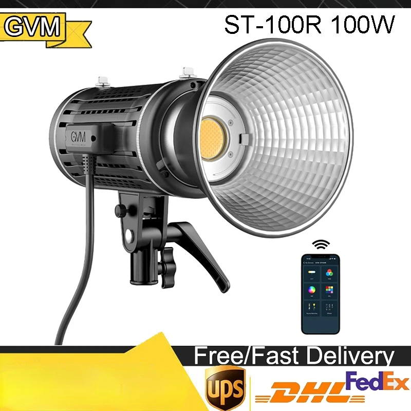 

GVM 100W Led Video Light RGB+Bi-Color Double Sided Daylight Balanced COB Light 2700K-7500K Photography Lighting App Control