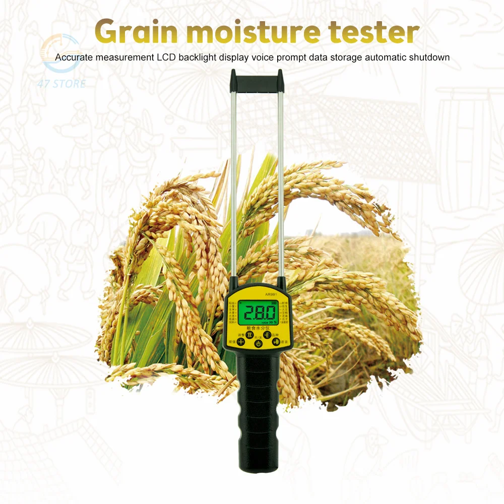 

AR991 Digital Moisture Meter Cereal Moisture Meter Smart Sensor for Use Corn Wheat Rice Grains Wheat Flour Monkfish Seed Detect