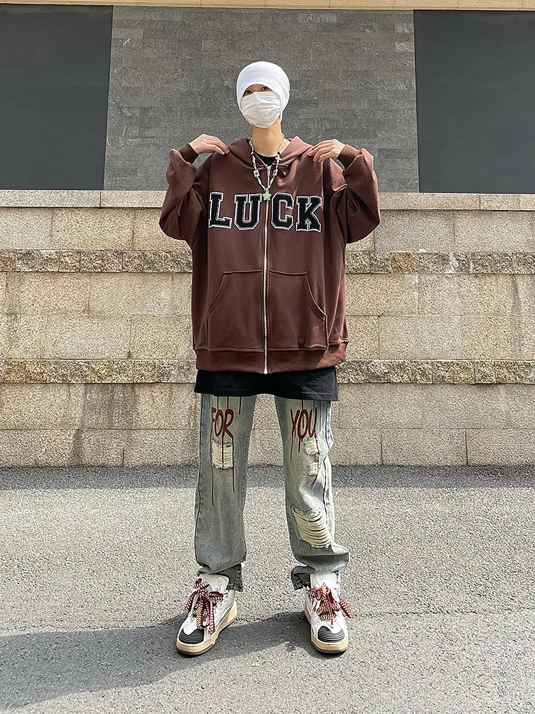 Men's Clothing Korean Fashion Clothing Men Jeans Letter Print Retro Hip Hop High Street Style Y2k Streetwear Luxury Jeans Casual