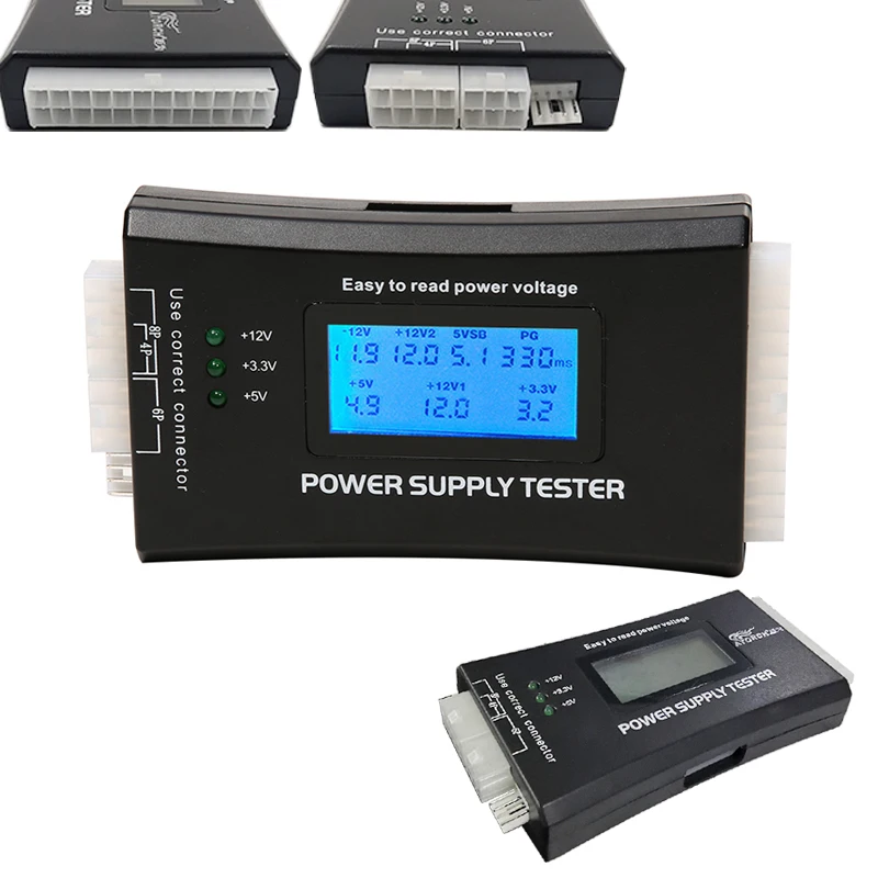 

LCD PC Power Supply Tester Plastic 20/24 Pin 4 SATA HDD SATA Interface Testers Electrical Instrumentation