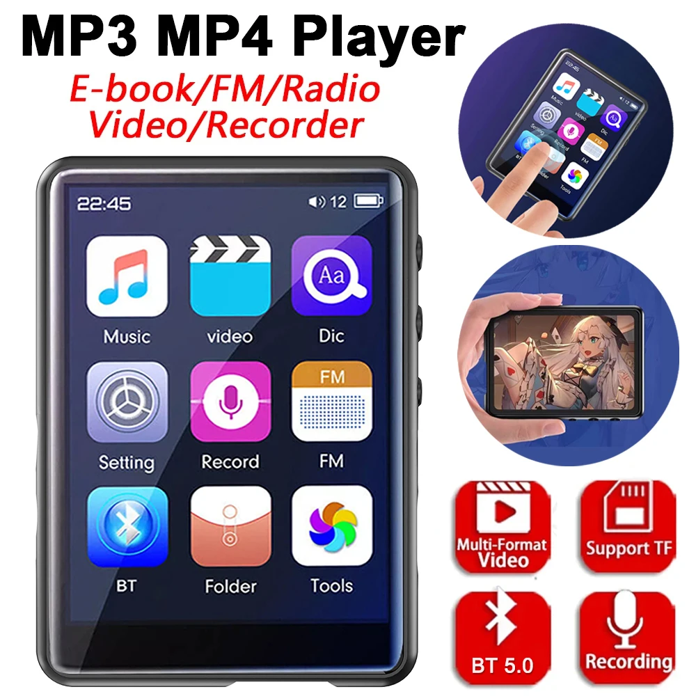 Mp3-плеер с сенсорным экраном 2 4 дюйма Bluetooth 5 0