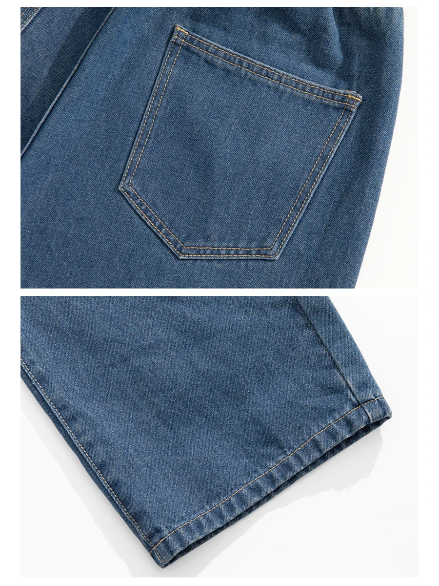 European and American High Street Men's Straight Loose Jeans New Stitching Trend Washed Retro Long Pants Streetwear Ins Hot Sale