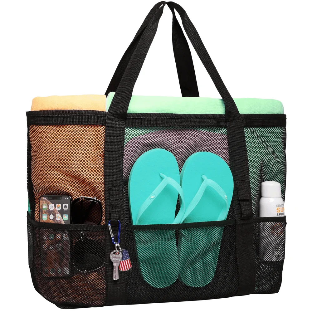 2023 NEW Beach Bag  F-color Mesh Beach Bag Oversized Beach Tote 9 Pockets Beach Toy Bag fast shipping