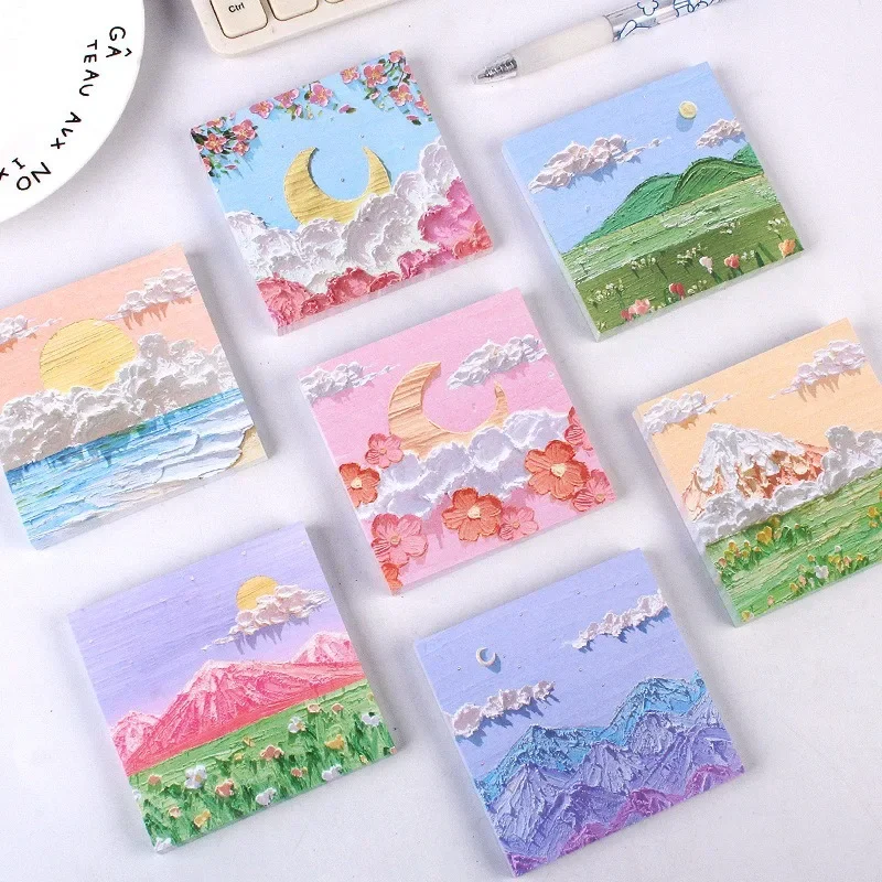 

80pcs Oil Painting Landscape Post-it Notes Girl Heart Hand Book Material Portable Student Hand Drawing Notebook Art Notes Paper