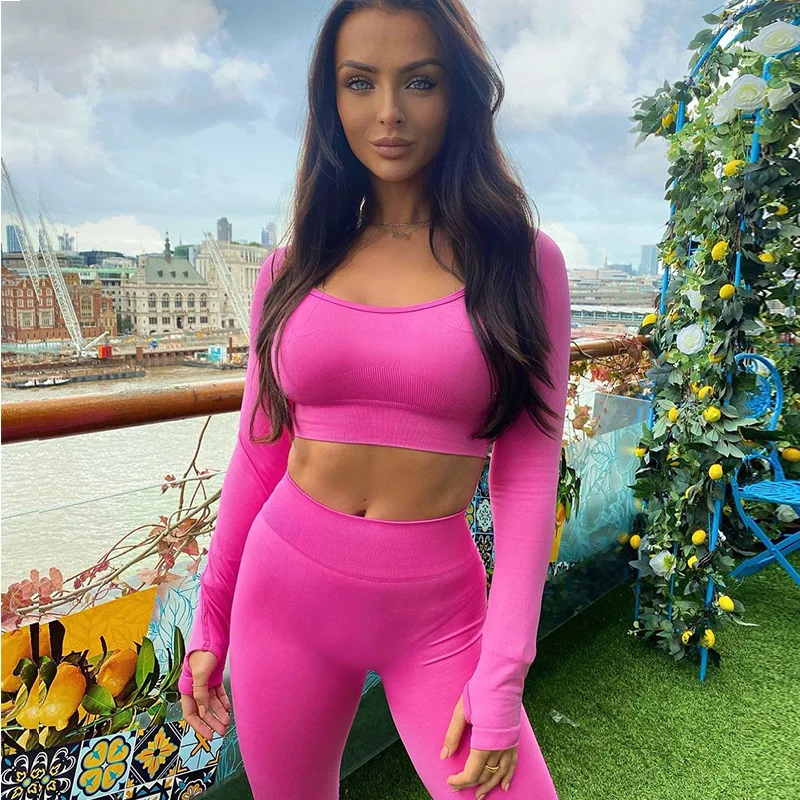 

Seamless Women Tracksuits Yoga Set Workout Sportswear Gym Clothing Fitness Long Sleeve Crop Top High Waist Leggings Sports Suits
